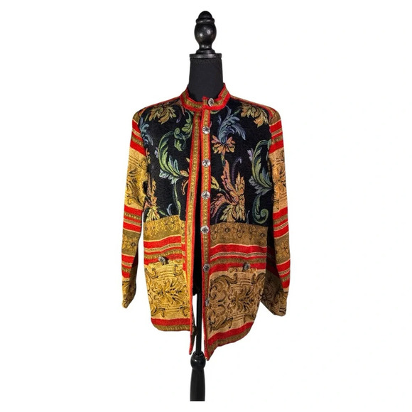 Vintage Sag Harbor Red Brown Carpet Bag Canvas Jacket Button Up Size 10 - Picture 1 of 7